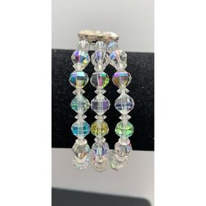 Vintage Triple Strand Aurora Borealis AB Crystal Beautiful Bracelet